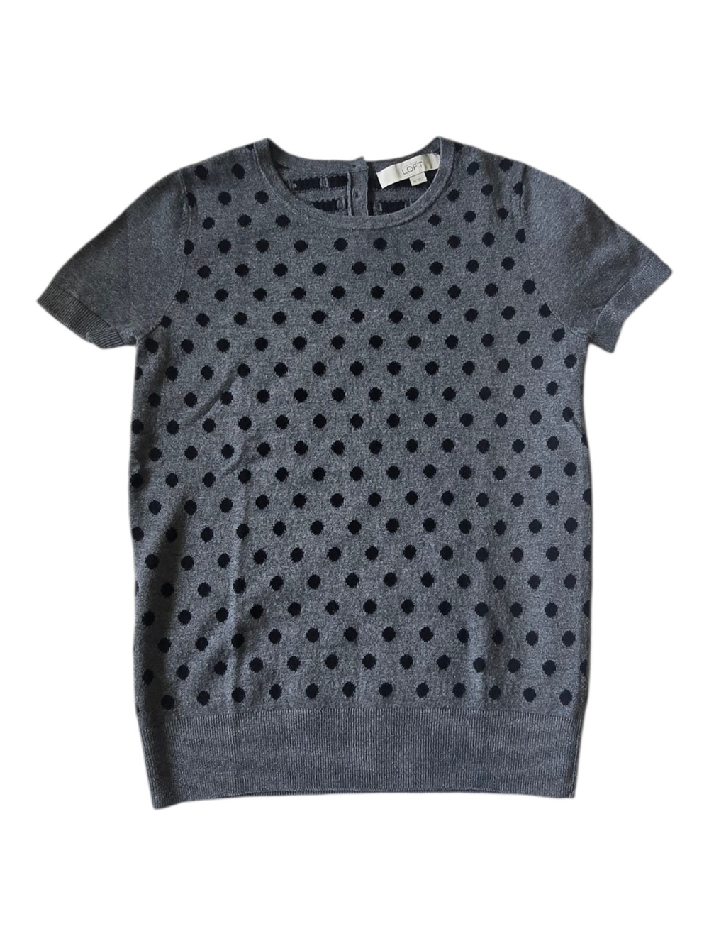 Loft Polka Dot Short Sleeve Sweater - Gray & Black